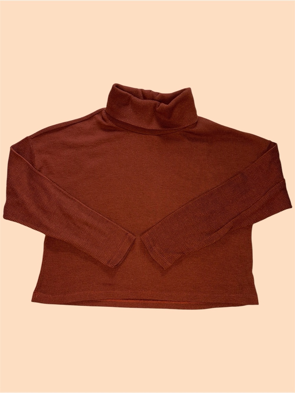 Gaze Rust Orange Turtleneck Knit Cropped Sweater